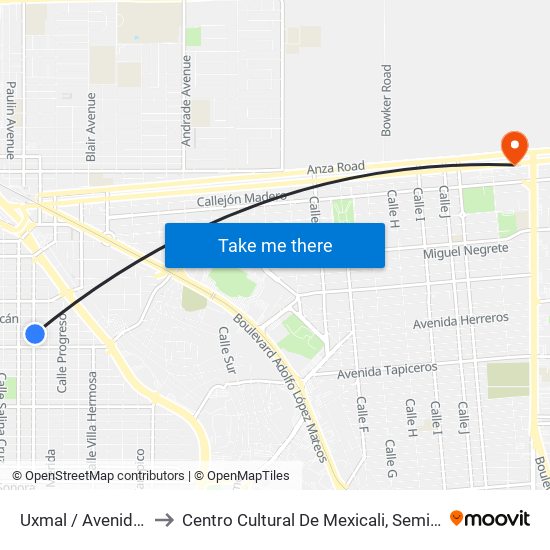 Uxmal / Avenida Nayarit to Centro Cultural De Mexicali, Seminario Diocesano map