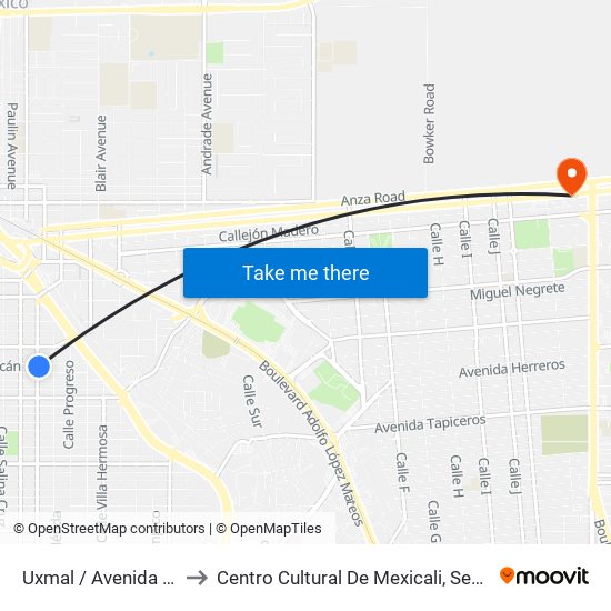 Uxmal / Avenida Michoacán to Centro Cultural De Mexicali, Seminario Diocesano map