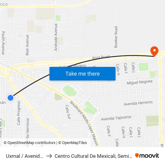 Uxmal / Avenida Jalisco to Centro Cultural De Mexicali, Seminario Diocesano map