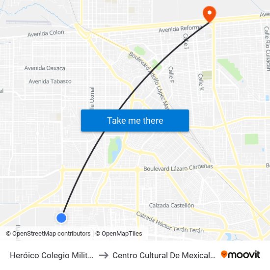 Heróico Colegio Militar / Tomás Pantoja to Centro Cultural De Mexicali, Seminario Diocesano map