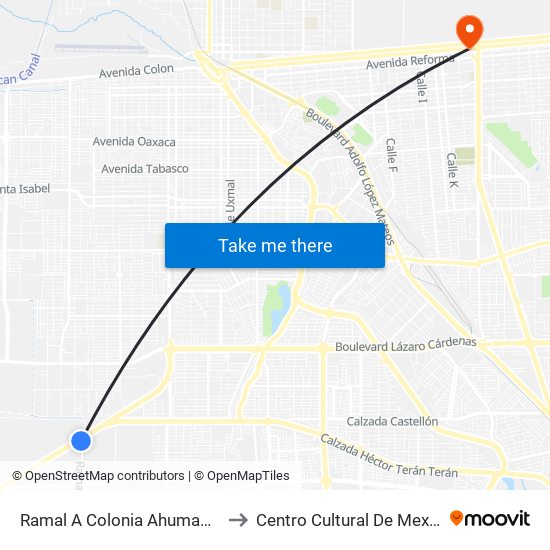 Ramal A Colonia Ahumadita / Calzada Esteban Cantú to Centro Cultural De Mexicali, Seminario Diocesano map