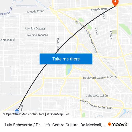 Luis Echeverría / Progreso Nacional to Centro Cultural De Mexicali, Seminario Diocesano map
