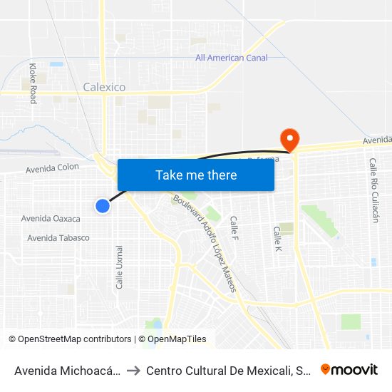 Avenida Michoacán / Acapulco to Centro Cultural De Mexicali, Seminario Diocesano map