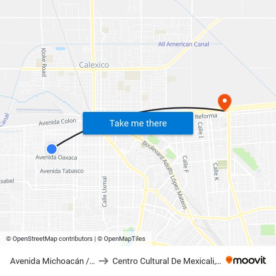 Avenida Michoacán / Bahía Calamajue to Centro Cultural De Mexicali, Seminario Diocesano map