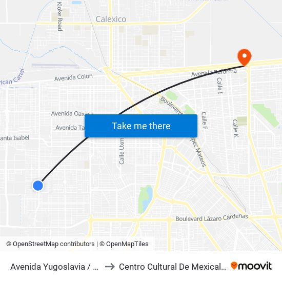 Avenida Yugoslavia / República Mexicana to Centro Cultural De Mexicali, Seminario Diocesano map