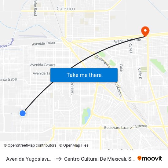 Avenida Yugoslavia / Psicólogos to Centro Cultural De Mexicali, Seminario Diocesano map