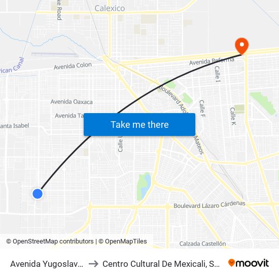 Avenida Yugoslavia / Médicos to Centro Cultural De Mexicali, Seminario Diocesano map