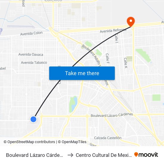 Boulevard Lázaro Cárdenas / Continente Americano to Centro Cultural De Mexicali, Seminario Diocesano map