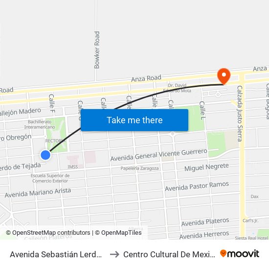 Avenida Sebastián Lerdo De Tejada / Julián Carrillo to Centro Cultural De Mexicali, Seminario Diocesano map