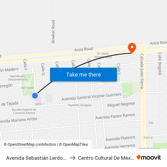 Avenida Sebastián Lerdo De Tejada / Guillermo Prieto to Centro Cultural De Mexicali, Seminario Diocesano map