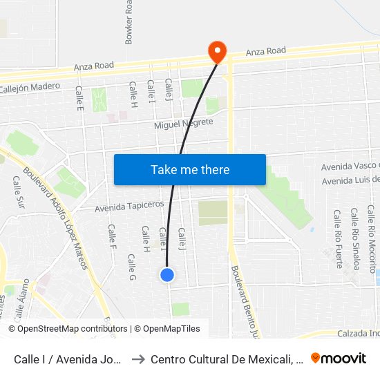 Calle I / Avenida José Sánchez Islas to Centro Cultural De Mexicali, Seminario Diocesano map
