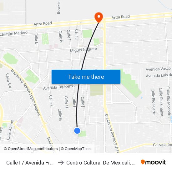 Calle I / Avenida Francisco Mujica to Centro Cultural De Mexicali, Seminario Diocesano map