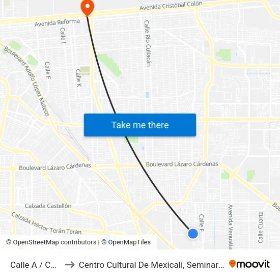 Calle A / Calle 81 to Centro Cultural De Mexicali, Seminario Diocesano map
