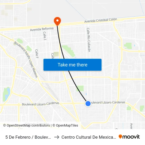 5 De Febrero / Boulevard Lázaro Cárdenas to Centro Cultural De Mexicali, Seminario Diocesano map