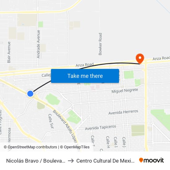 Nicolás Bravo / Boulevard Adolfo López Mateos to Centro Cultural De Mexicali, Seminario Diocesano map
