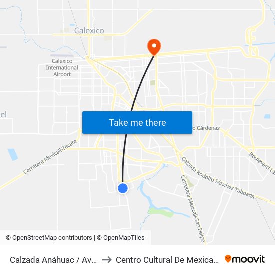 Calzada Anáhuac / Avenida Montecastelo to Centro Cultural De Mexicali, Seminario Diocesano map