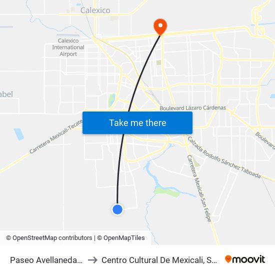 Paseo Avellaneda / Mirabueno to Centro Cultural De Mexicali, Seminario Diocesano map