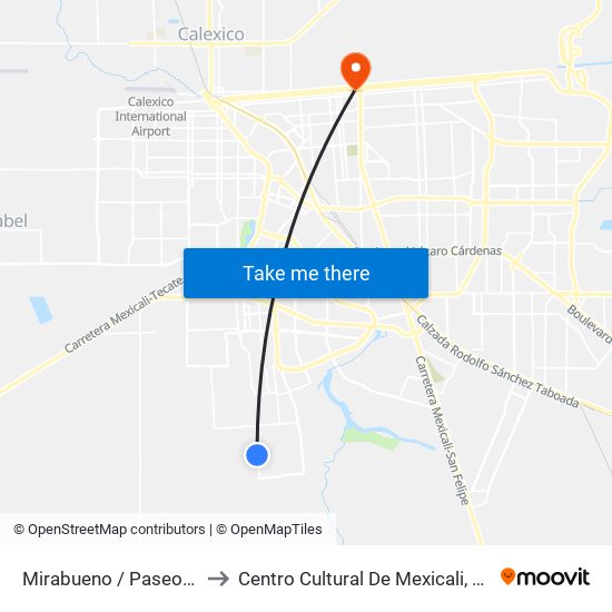 Mirabueno / Paseo Del Centenario to Centro Cultural De Mexicali, Seminario Diocesano map