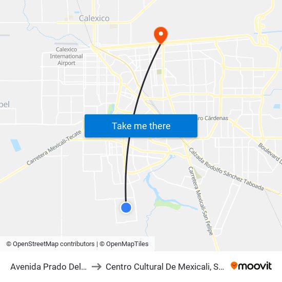 Avenida Prado Del Rey / Parzon to Centro Cultural De Mexicali, Seminario Diocesano map