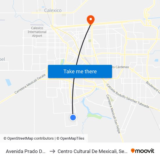 Avenida Prado Del Rey / Liria to Centro Cultural De Mexicali, Seminario Diocesano map