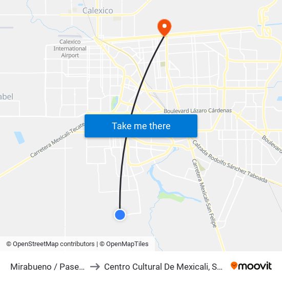 Mirabueno / Paseo Avellaneda to Centro Cultural De Mexicali, Seminario Diocesano map