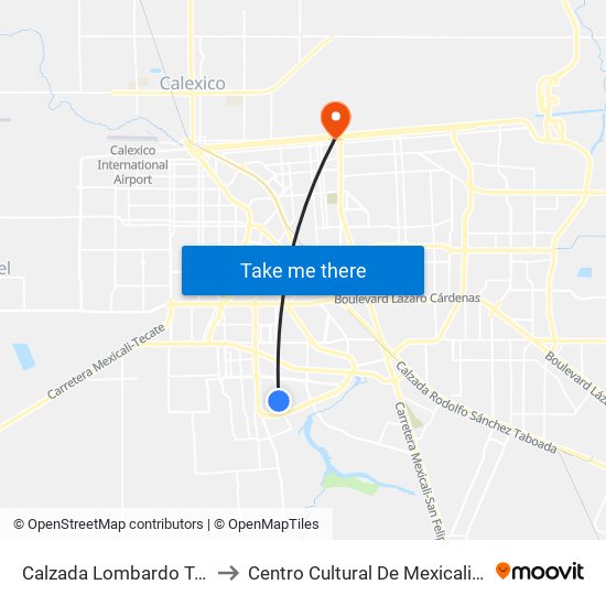 Calzada Lombardo Toledano / Caldera to Centro Cultural De Mexicali, Seminario Diocesano map