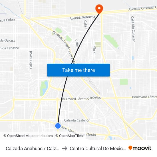 Calzada Anáhuac / Calzada Héctor Terán Terán to Centro Cultural De Mexicali, Seminario Diocesano map