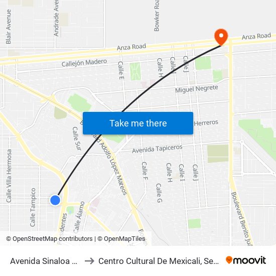 Avenida Sinaloa / Monterrey to Centro Cultural De Mexicali, Seminario Diocesano map