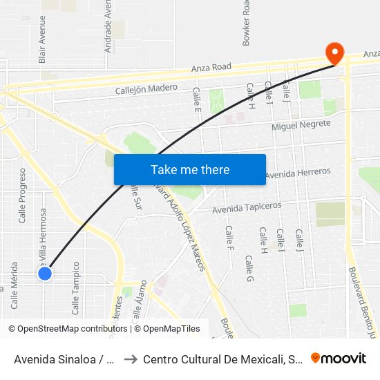 Avenida Sinaloa / Villa Hermosa to Centro Cultural De Mexicali, Seminario Diocesano map