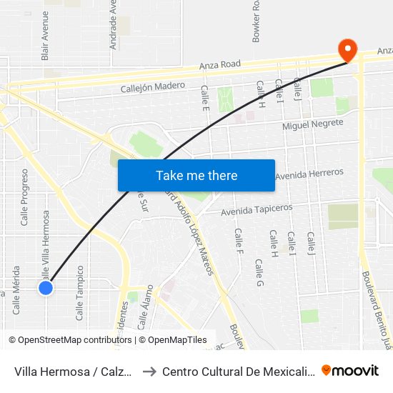 Villa Hermosa / Calzada Independencia to Centro Cultural De Mexicali, Seminario Diocesano map