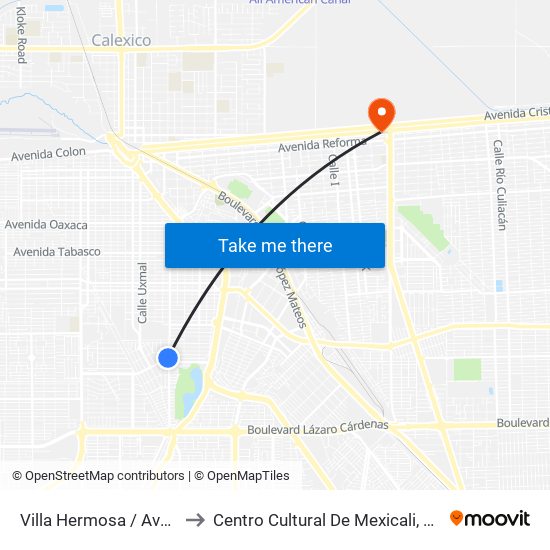 Villa Hermosa / Avenida Tecomán to Centro Cultural De Mexicali, Seminario Diocesano map