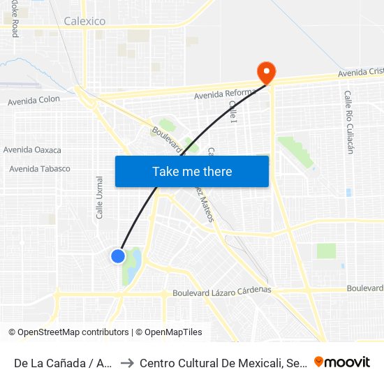 De La Cañada / Avenida Cima to Centro Cultural De Mexicali, Seminario Diocesano map