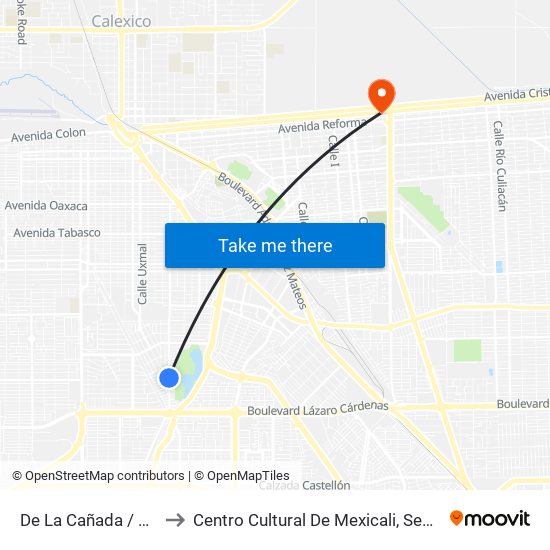 De La Cañada / Del Granizo to Centro Cultural De Mexicali, Seminario Diocesano map