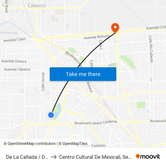 De La Cañada / De La Niebla to Centro Cultural De Mexicali, Seminario Diocesano map