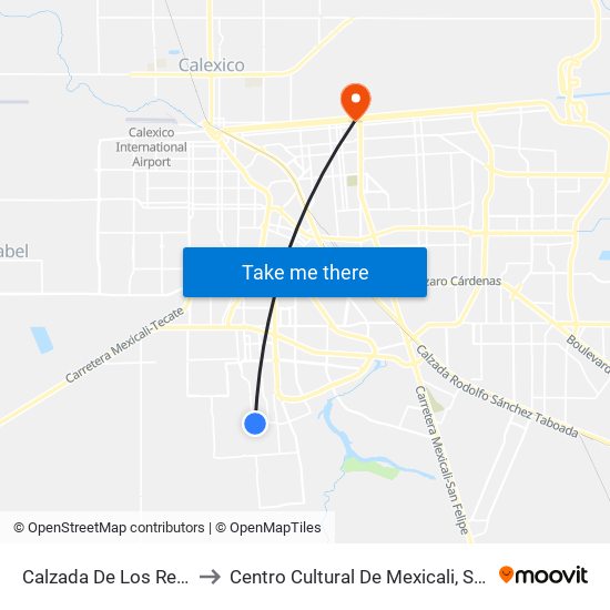 Calzada De Los Reyes / Primera to Centro Cultural De Mexicali, Seminario Diocesano map