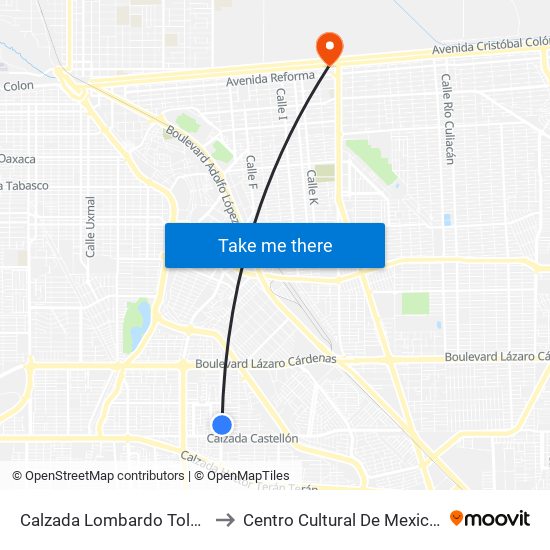 Calzada Lombardo Toledano / Avenida Gerona to Centro Cultural De Mexicali, Seminario Diocesano map