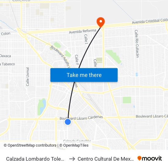 Calzada Lombardo Toledano / Avenida Crisantemos to Centro Cultural De Mexicali, Seminario Diocesano map