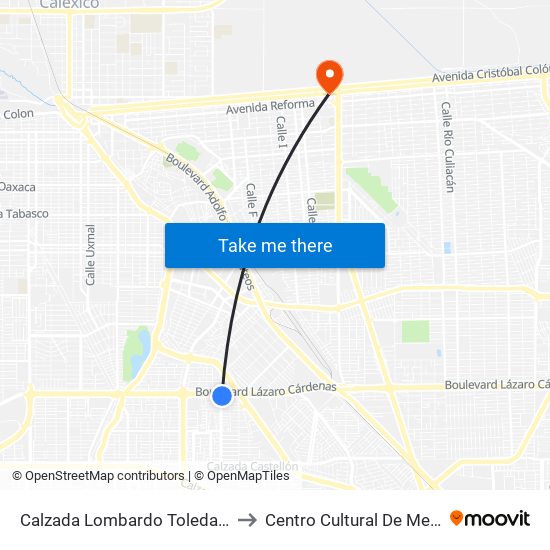 Calzada Lombardo Toledano / Boulevard Lázaro Cárdenas to Centro Cultural De Mexicali, Seminario Diocesano map