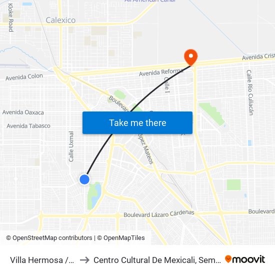 Villa Hermosa / Tecomán to Centro Cultural De Mexicali, Seminario Diocesano map