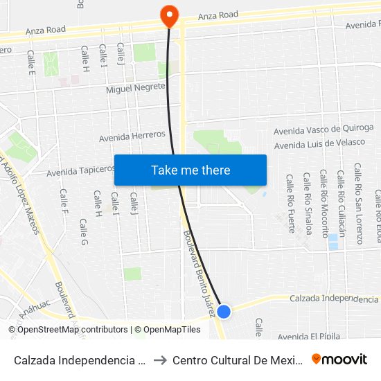 Calzada Independencia / Rafaela López De Rayón to Centro Cultural De Mexicali, Seminario Diocesano map