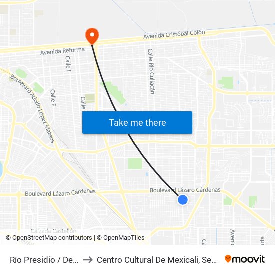 Río Presidio / Del Congreso to Centro Cultural De Mexicali, Seminario Diocesano map