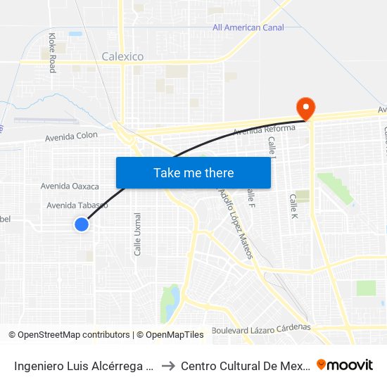 Ingeniero Luis Alcérrega / Bahía De Todos Los Santos to Centro Cultural De Mexicali, Seminario Diocesano map