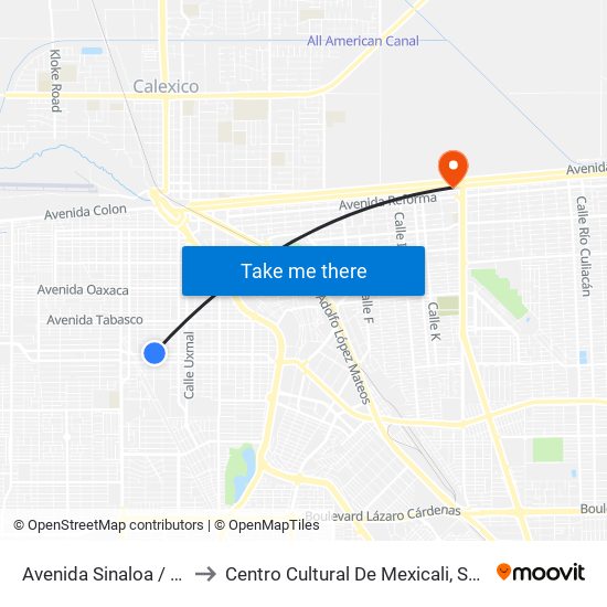 Avenida Sinaloa / Chilpancingo to Centro Cultural De Mexicali, Seminario Diocesano map