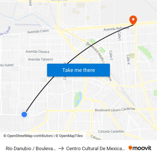 Río Danubio / Boulevard Lázaro Cárdenas to Centro Cultural De Mexicali, Seminario Diocesano map