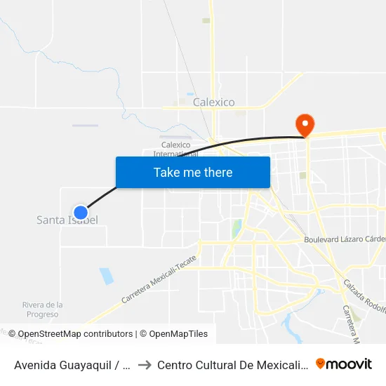 Avenida Guayaquil / Arroyo Calamajue to Centro Cultural De Mexicali, Seminario Diocesano map