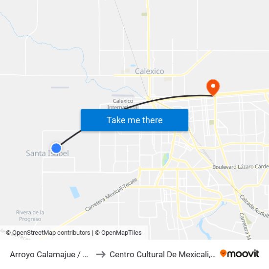 Arroyo Calamajue / Avenida Guayaquil to Centro Cultural De Mexicali, Seminario Diocesano map