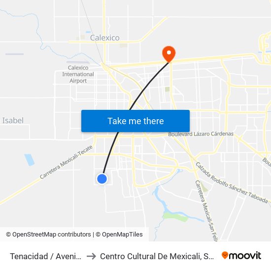 Tenacidad / Avenida Grandeza to Centro Cultural De Mexicali, Seminario Diocesano map