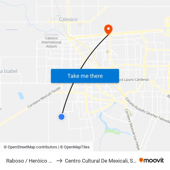 Raboso / Heróico Colegio Militar to Centro Cultural De Mexicali, Seminario Diocesano map