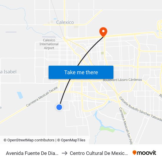 Avenida Fuente De Diana / Fuente De Musas to Centro Cultural De Mexicali, Seminario Diocesano map
