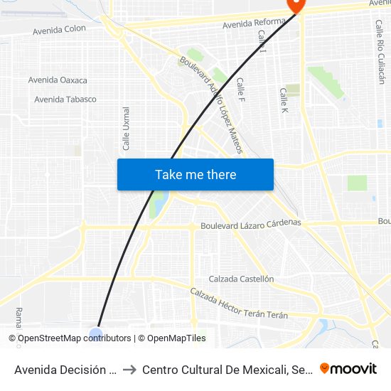 Avenida Decisión / Seguridad to Centro Cultural De Mexicali, Seminario Diocesano map
